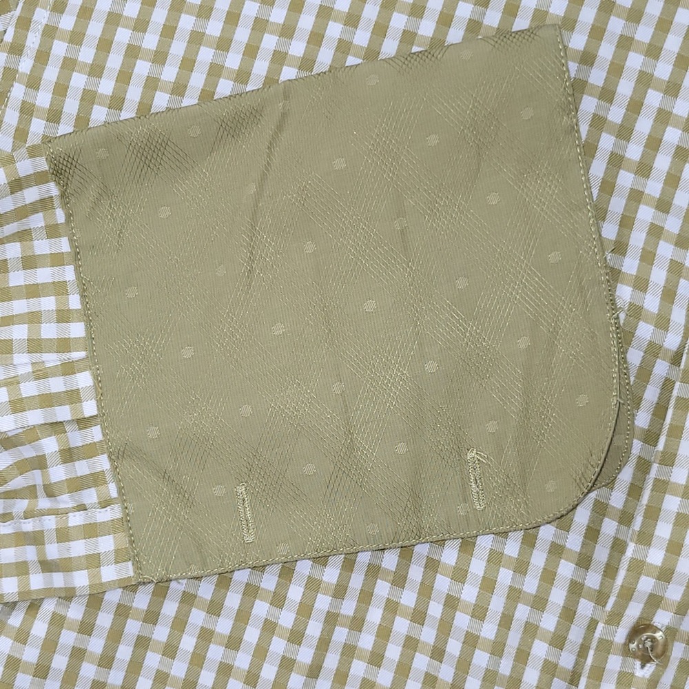 Avanti Uomo Mens Dress Shirt Olive Gingham French Cuff 17.5 36/37 Cotton Blend - Picture 5 of 9